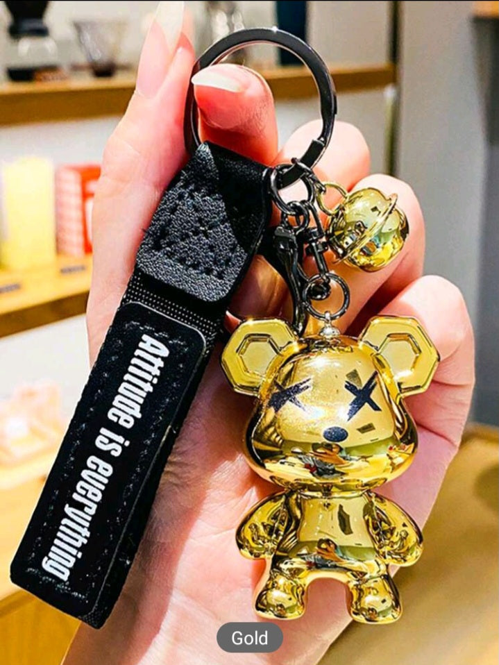 Colorful Bear Keychain Men Women Creative Braided Rope Resin Animal Pendant Key Ring